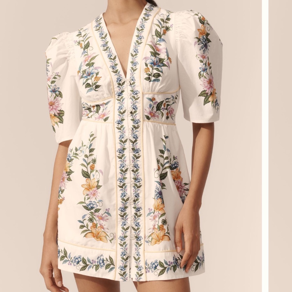 Anthropologie Farm Rio Sweet Bloom Dreamscape Puff-Sleeve Mini Dress